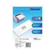 Unistat 38936 Laser/Inkjet/Copier Labels 98X25.4mm 20 per Sheet 100 Sheets per Pack