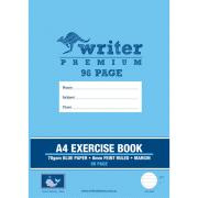 Writer Premium A4 Exercise Book 8mm Ruled/Margin Blue 96 Pages