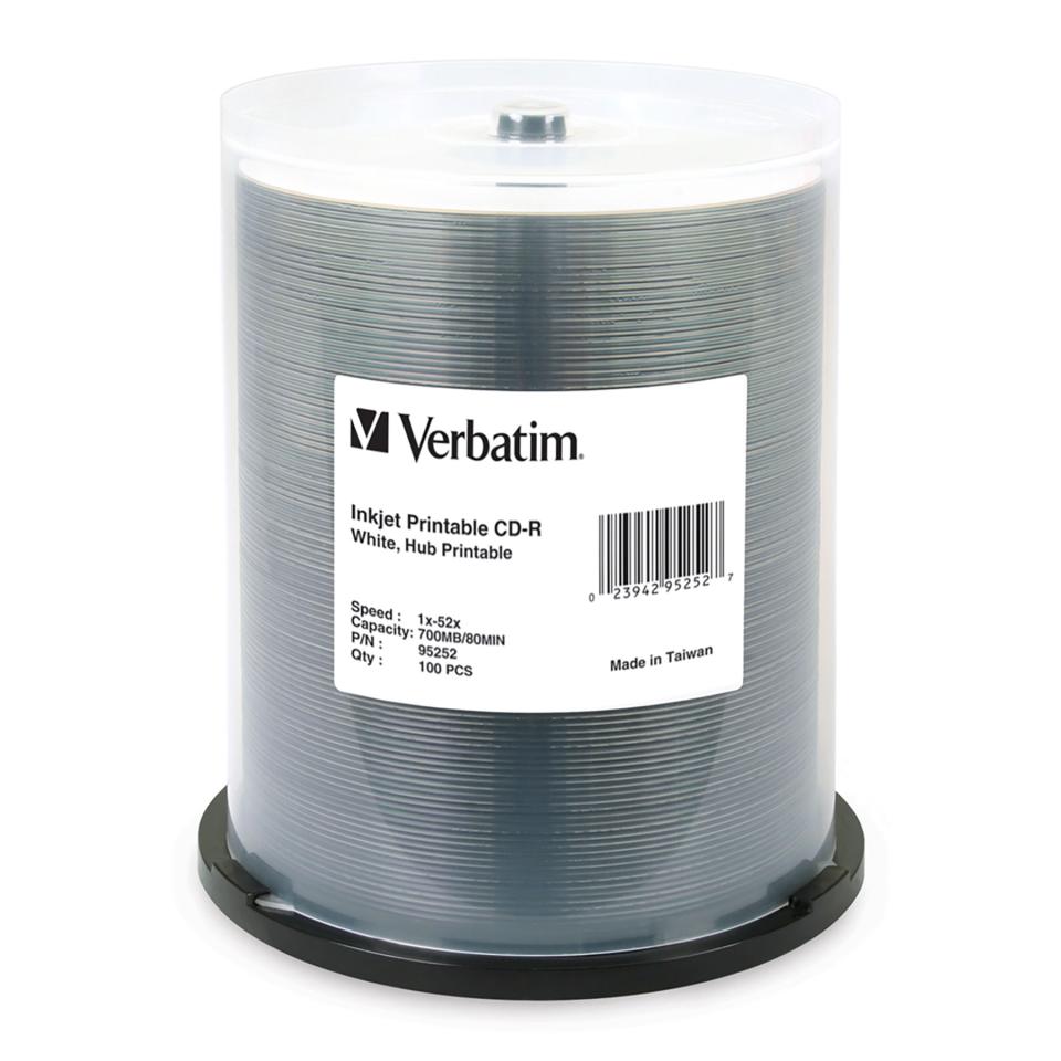 Verbatim White Inkjet Printable/Hub Printable CD-R 700 MB / 52x / 80 Min - 100-Pack Spindle
