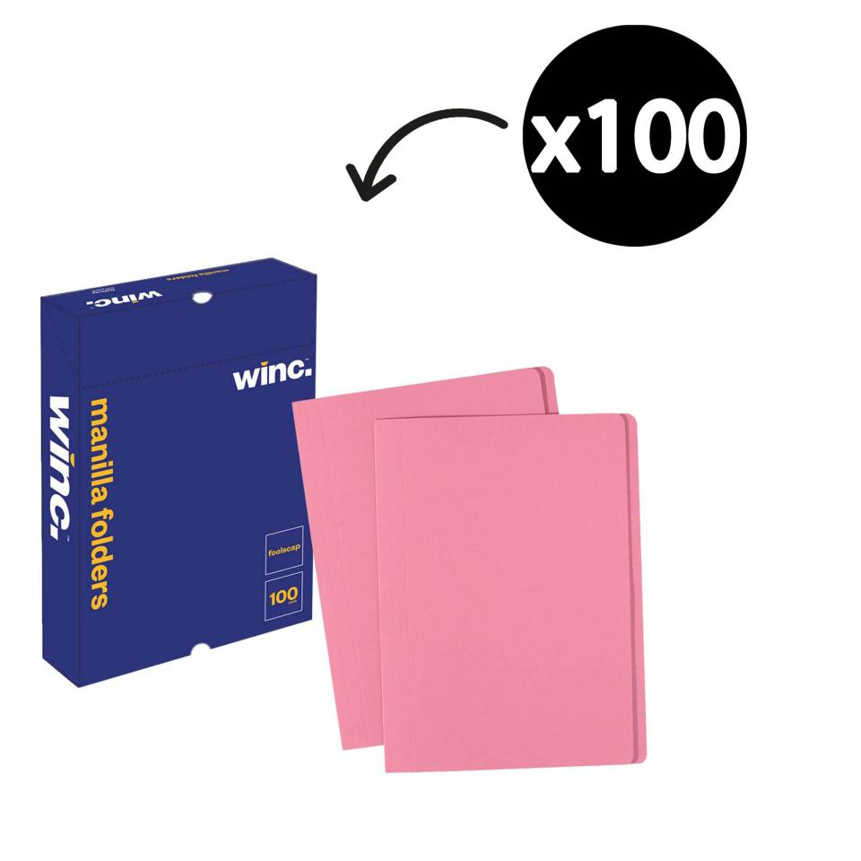 Winc Manilla Folder Foolscap Pink Box 100