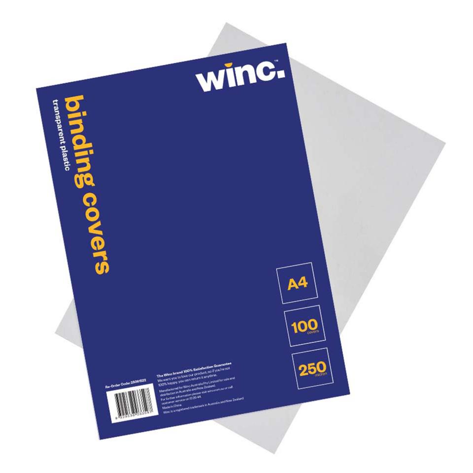 Winc Transparent A4 Binding Cover 250 Micron Pack 100