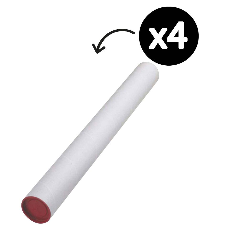Italplast Mailing Tube 90 x 875mm White Tube/Red Cap Pack 4