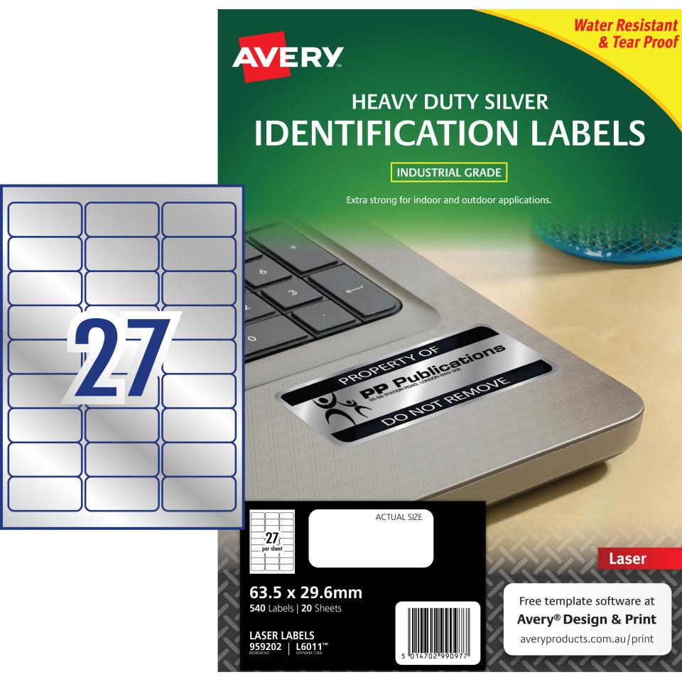 Avery Silver Heavy Duty Labels for Laser Printers - 63.5 x 29.6mm - 540 Labels (L6011)