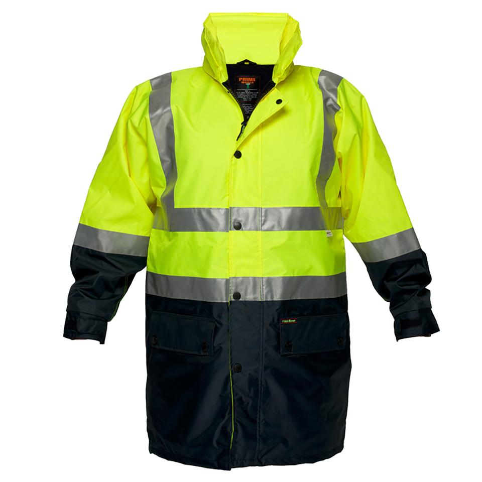 Prime Mover HV208 Fleecy Lined Hi Vis Rain Jacket with 3M Tape Day/Night Yellow/Navy Large Each