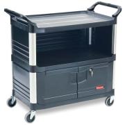 Rubbermaid Commercial Utility Cart with Lockable Doors Enclosed on 3 Sides Black
