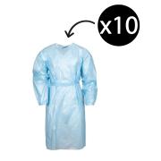 Clean Stream Technologies Disposable Isolation Gown Long Sleeve Full Length 40gsm Blue Bag 10