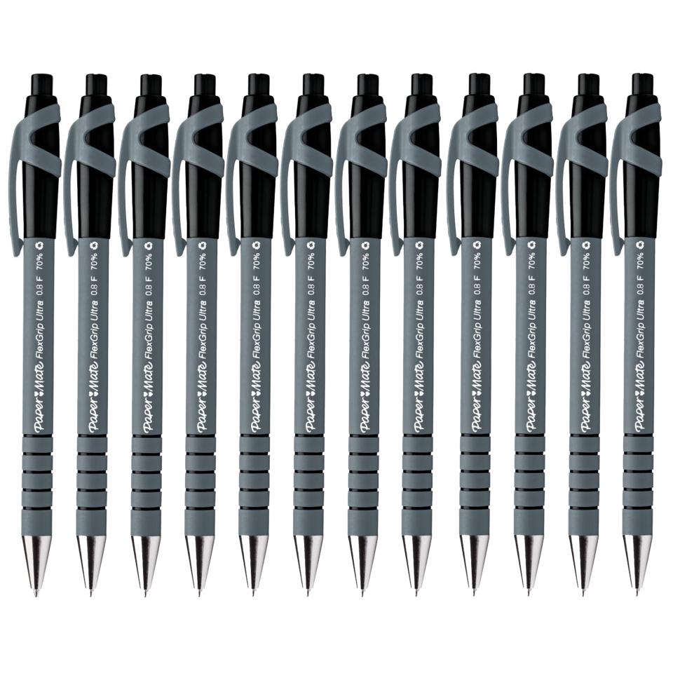 PaperMate Flexgrip Ultra Retractable Ballpoint Pen Fine 0.8mm Black Box 12