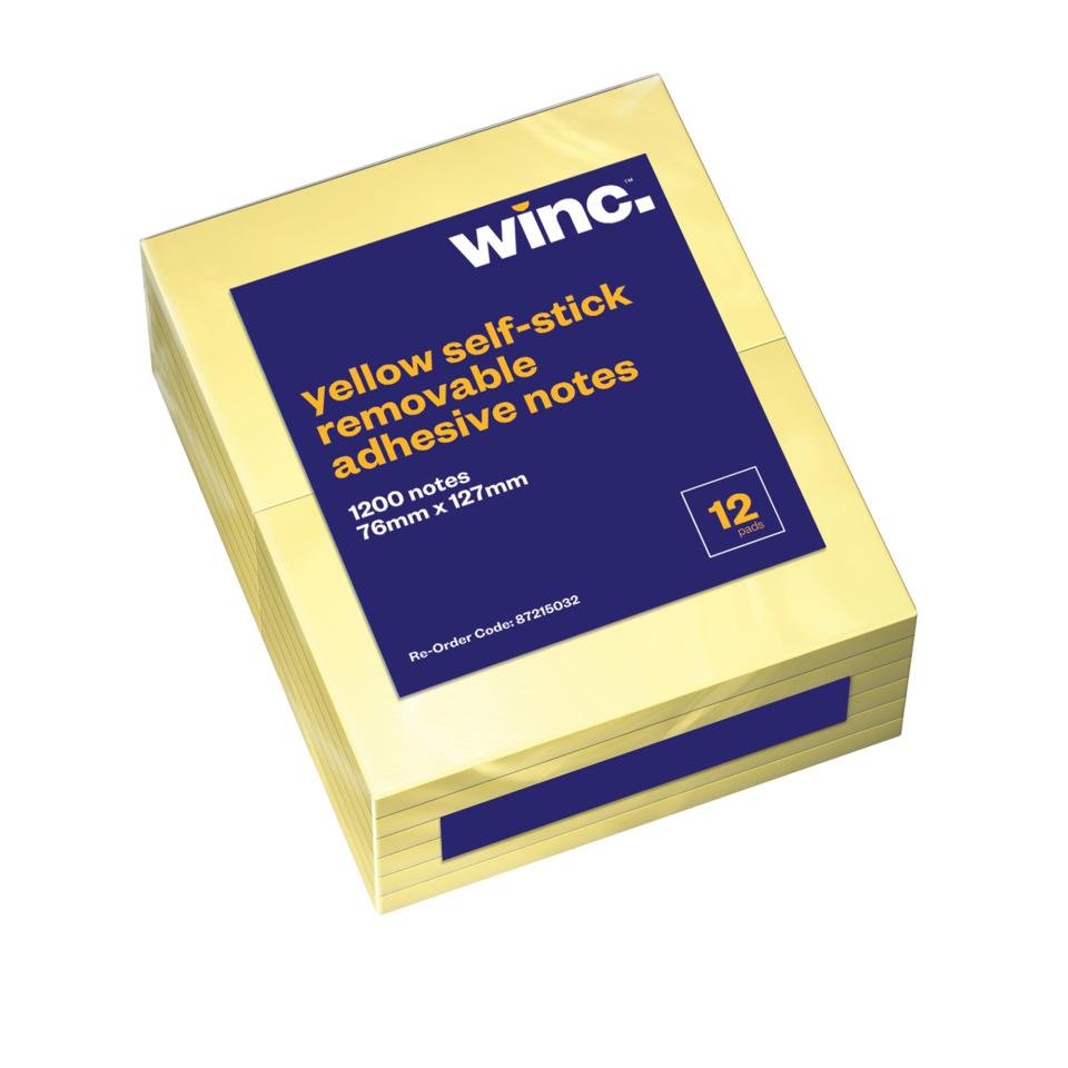 Winc Self-Stick Removable Notes 76X127mm Yellow Pack 12