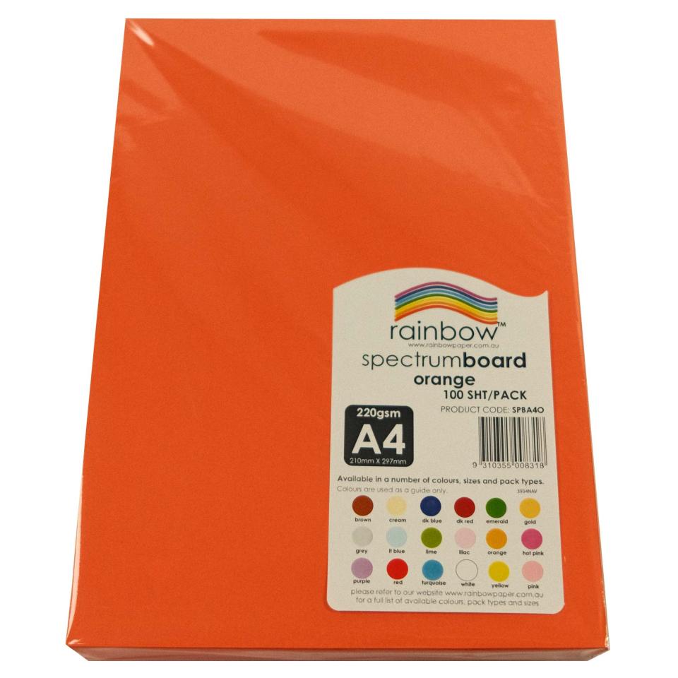 Rainbow Spectrum Board A4 220gsm 100 Sheet Orange