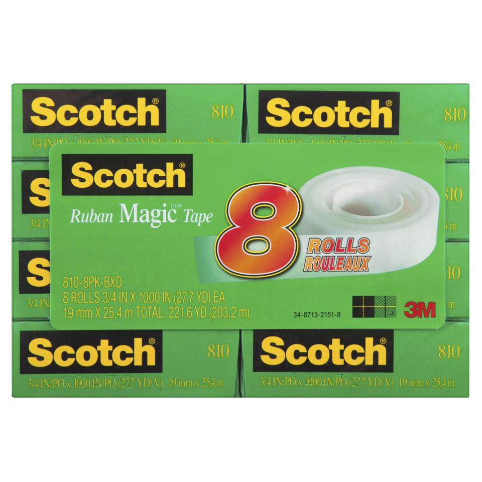 Scotch® Magic™ Invisible Tape, 810-8PK-BXD, 3/4 in x 27.7 yd (19