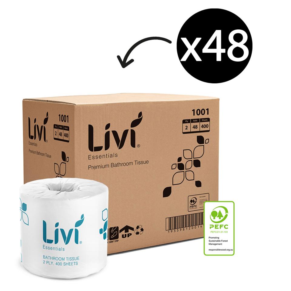 Livi Essentials 1001 Toilet Tissue 2 Ply 400 Sheets Carton 48