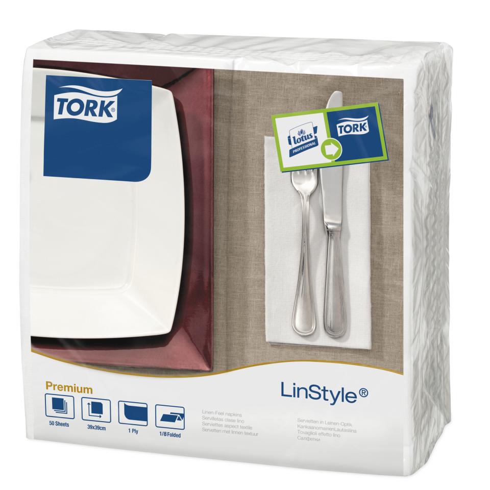Tork Linstyle White Dinner Napkin 8F Pack 50 Carton 12