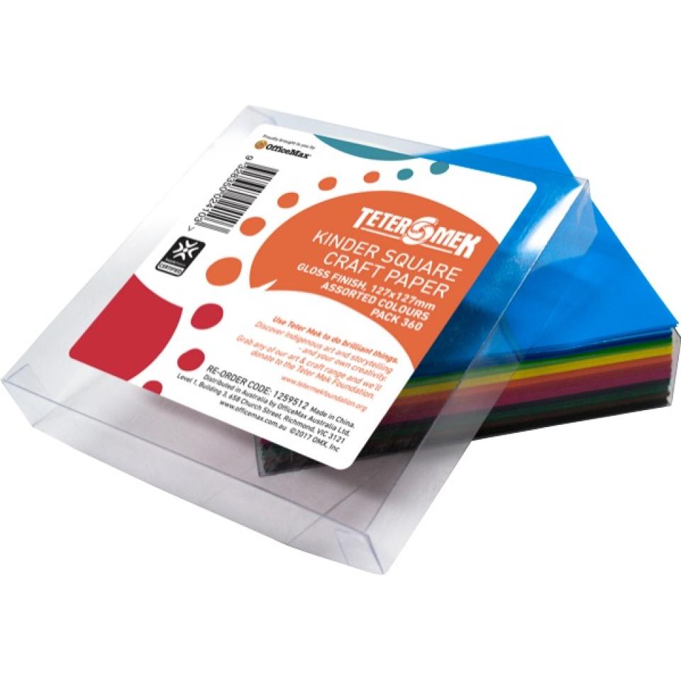 Teter Mek Kinder Craft Paper Squares 127x127mm Gloss Assorted Colours Pack 360