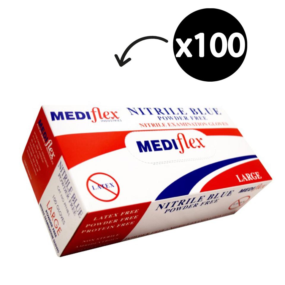 Mediflex Nitrile Gloves Powder Free Large Blue Box 100
