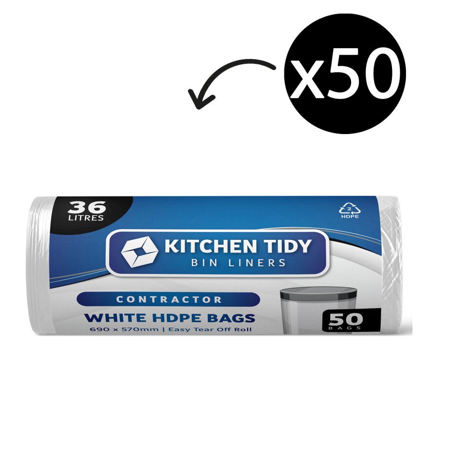 Austar Bin Liners Kitchen Tidy 690 x 570mm 36 Litre White Roll 50