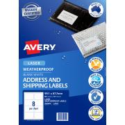 Avery WeatherProof Shipping Labels for Laser Printers - 99.1 x 67.7mm - 80 Labels (L7070)