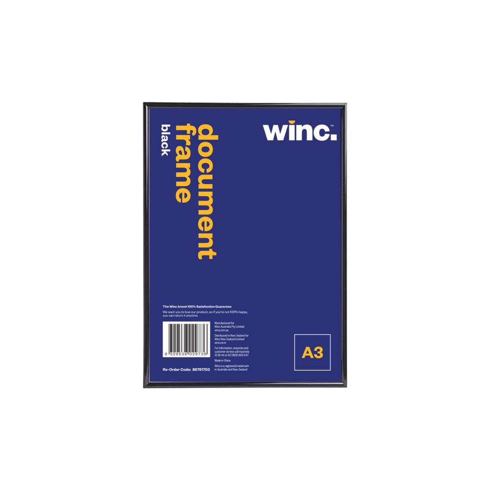Winc Document Frame A3 Wall Mountable 297X420mm Black