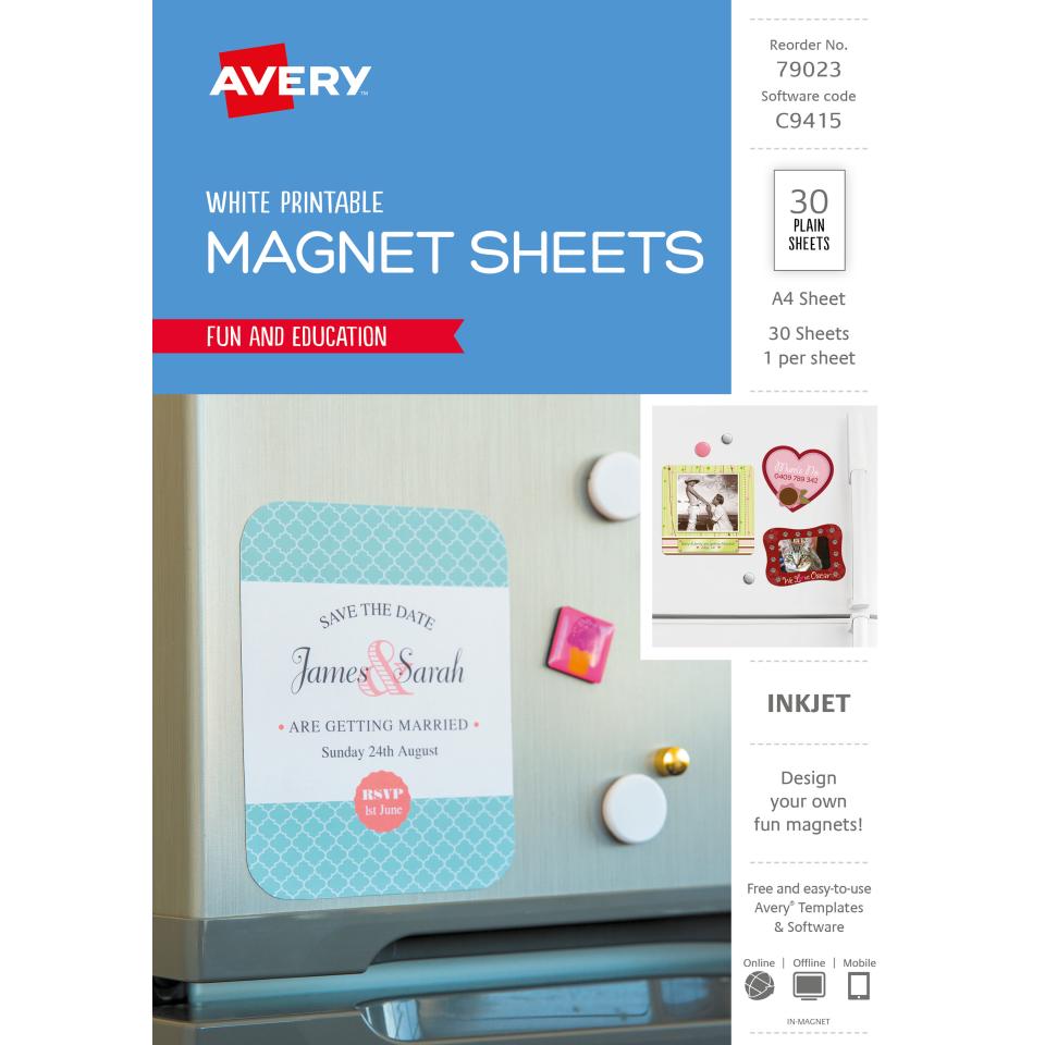 Avery Fridge Magnet for Inkjet Printers - 210 x 297 mm - 30 Magnets (79023 / C9415)