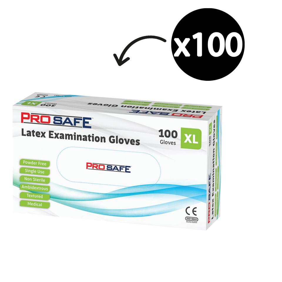 Prosafe Latex Examination Gloves Powder Free White XL Box 100