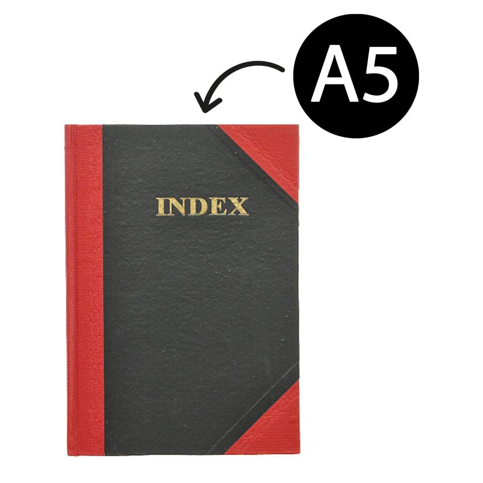 Cumberland A7 Index Book – A-Z Ruled Red & Black Hard Cover Notebook (75x105mm)