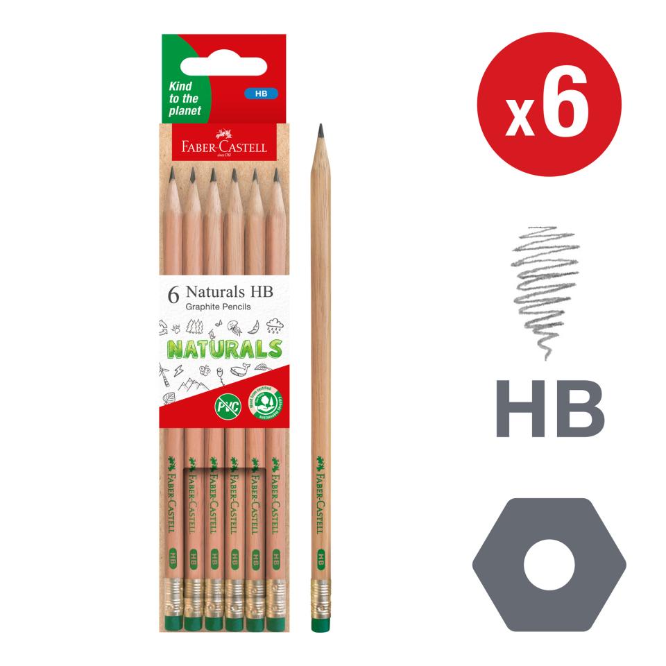 Naturals Graphite Pencils HB with Eraser Tip - Pack of 6 Image