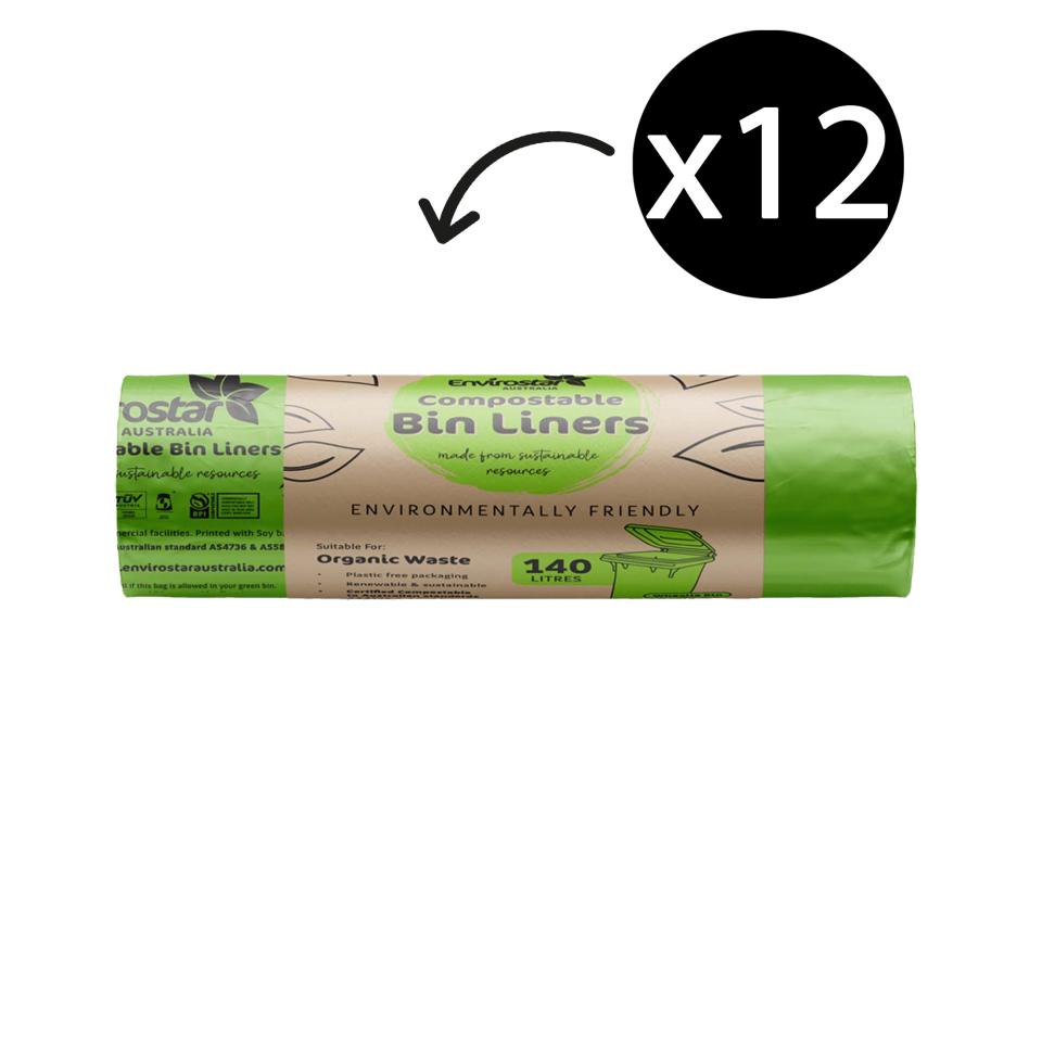 Envirostar 140 Litre Green Compostable Bin Liner 23um Printed Roll 12 Carton 12 Image