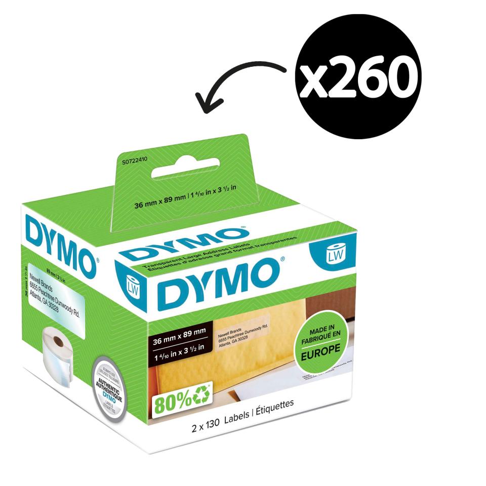 Dymo LabelWriter Address Labels 36mm x 89mm Clear Box 260