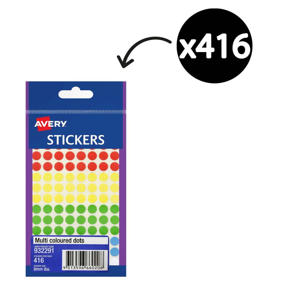Avery Circle Stickers 8mm Diameter Assorted 416 Labels Winc