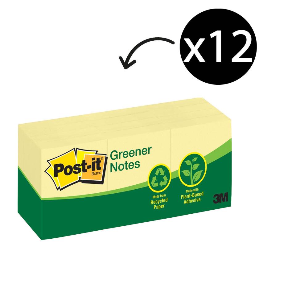 Post-it Greener Notes Canary Yellow 35mm x 48mm Pack 12