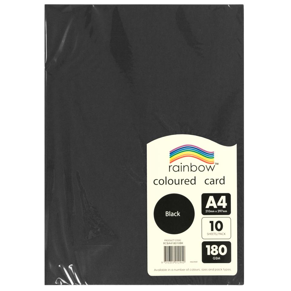 Rainbow Coloured Card 180gsm A4 10 Sheet Black Image