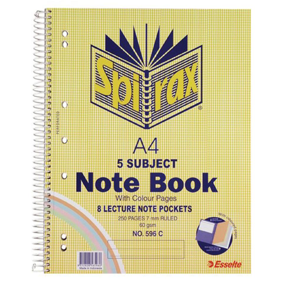 Spirax 596C 5-Subject Notebook Side Opening Perforated A4 250 Page Coloured