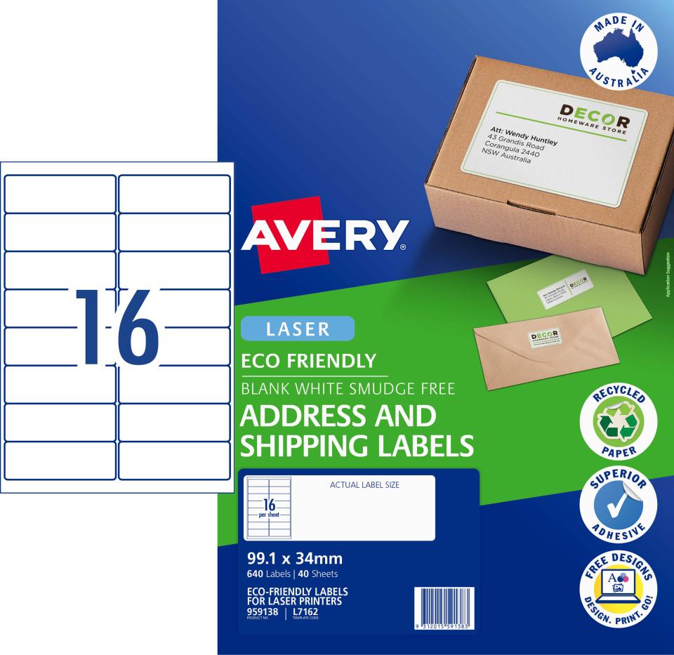 Avery L7162 FSC Eco Friendly Address Shipping 16up 99.1 X 34mm Pack 40 ...