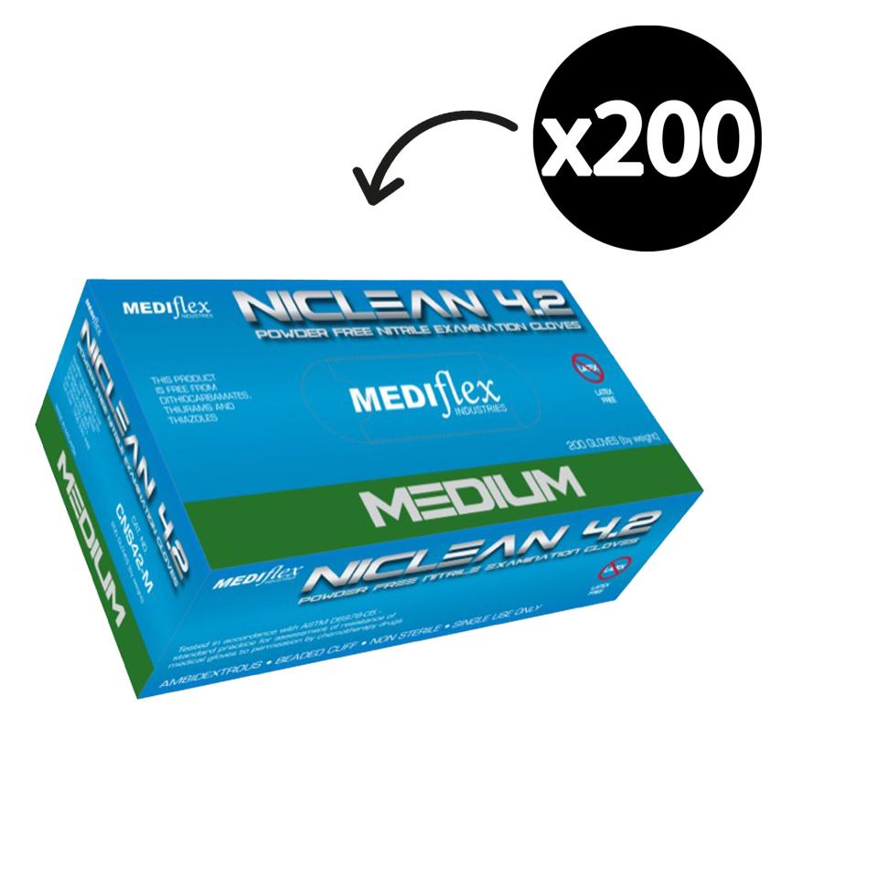Mediflex Niclean 4.2 Nitrile Examination Gloves Latex Free Medium Violet Box 200