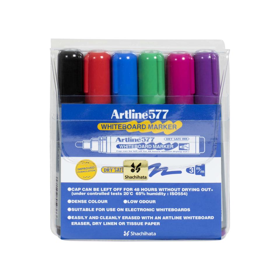 Artline 577 Whiteboard Marker Bullet 3.0mm Assorted Pack 6