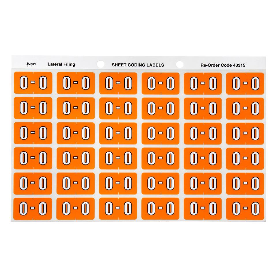 Avery O Side Tab Colour Coding Labels for Lateral Filing - 25 x 38mm - Orange - 180 Labels