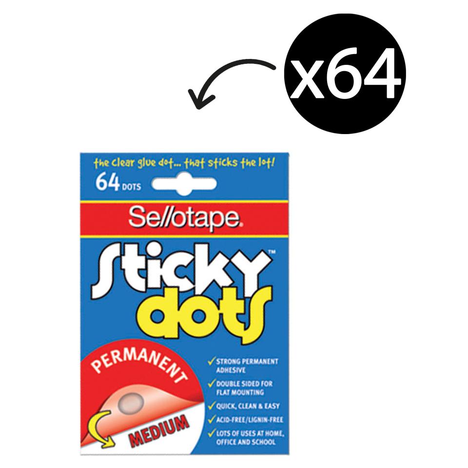 Sellotape Sticky Dots 10mm Permanent Adhesive Clear Pack 64