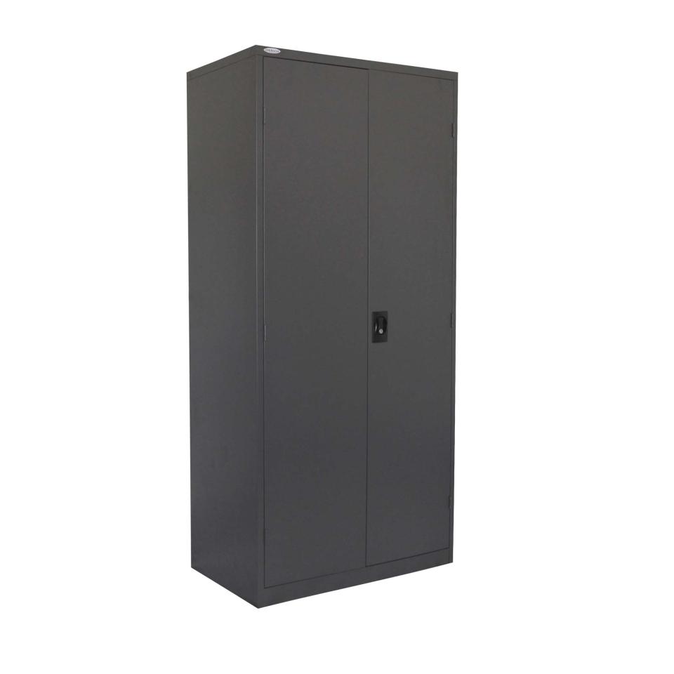 Steelco Stationery Cupboard 3 Adjustable Shelves Lockable 1830H x 914W x 463Dmm Graphite Ripple