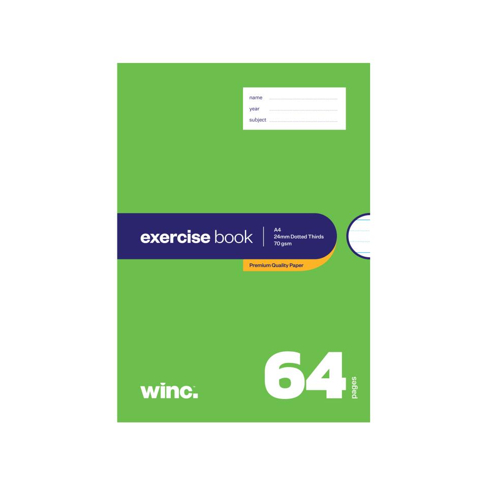 Winc Premium Exercise Book A4 24mm Thirds Red Margin 70gsm 64 Pages