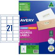 Avery Premium White Inkjet Laser Address Labels with AveryEco 21UP 100 Sheets 63.5 x 38.1mm L7160