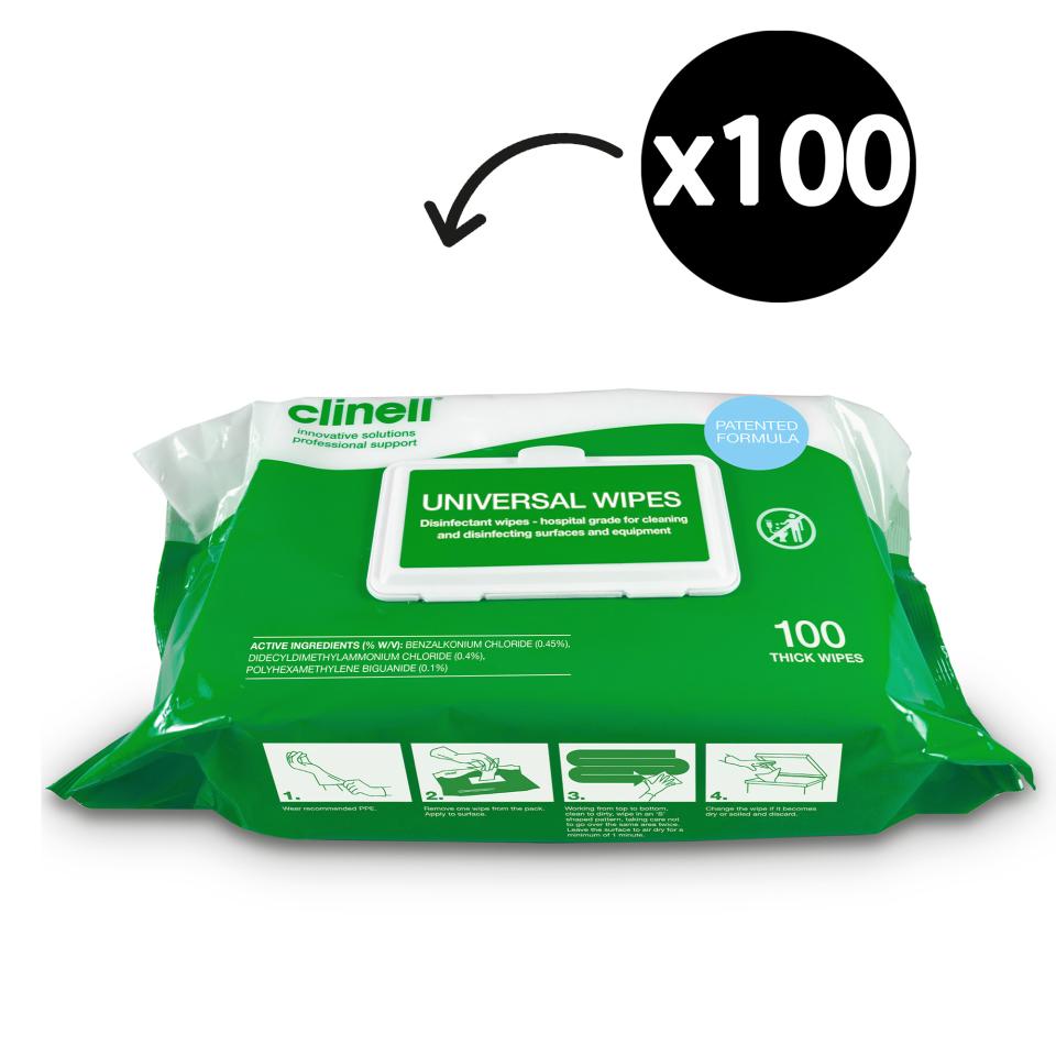Clinell BCW100AUS Universal Disinfectant Wipes Hospital Grade Pack 100