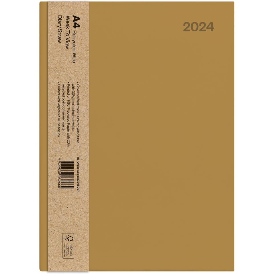 Winc 2024 Wiro Recycled Diary A4 Week to View Straw