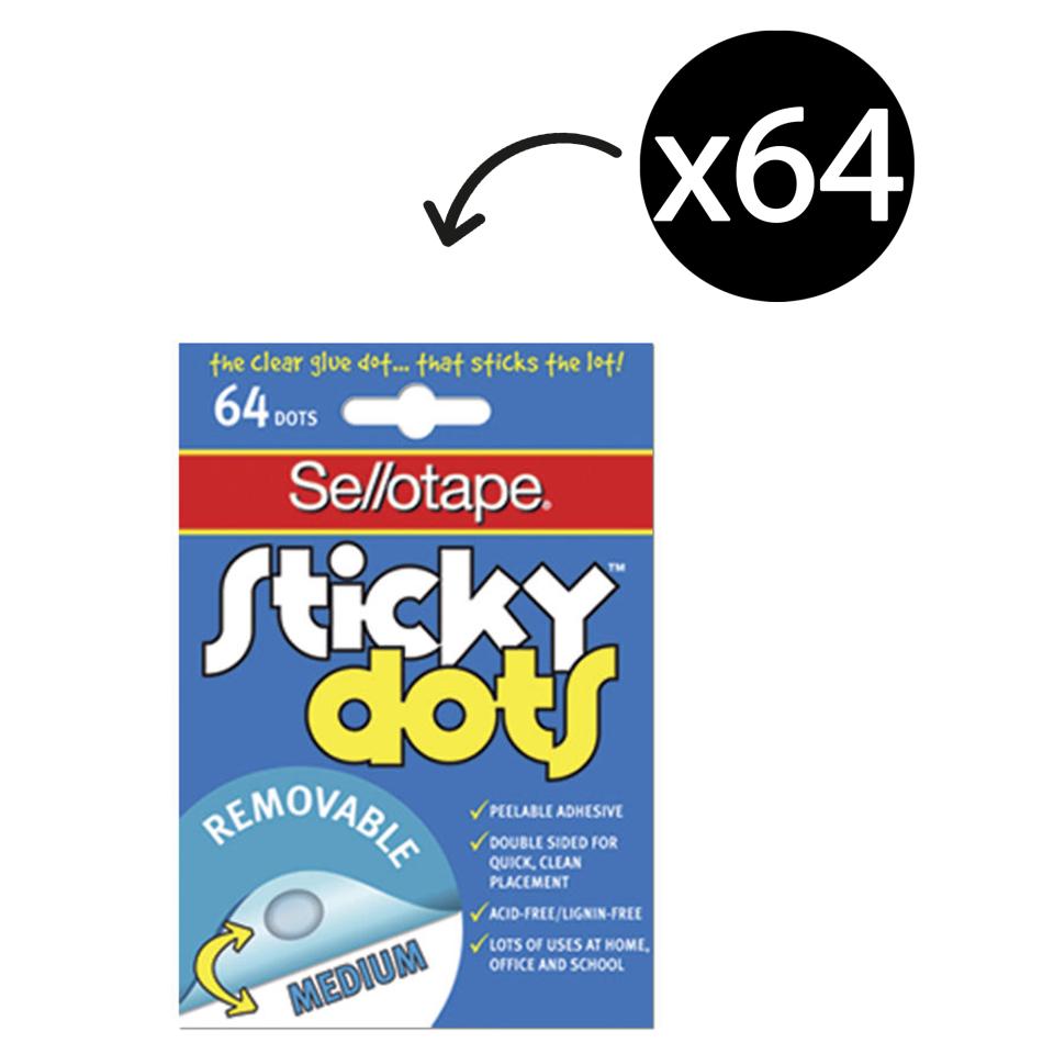 Sellotape Sticky Dots 10mm Removable Adhesive Clear Pack 64