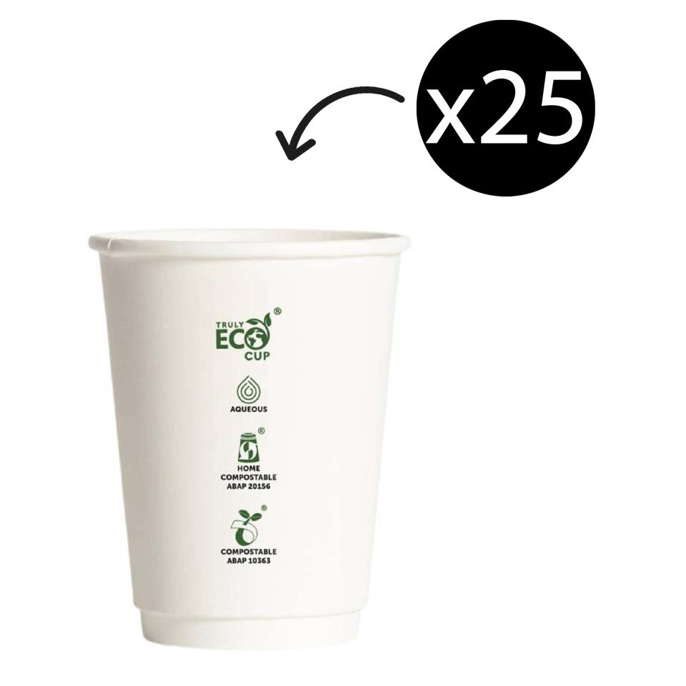 Truly Eco Double Wall 90mm Hot Cup White 8oz Pack 25 Image