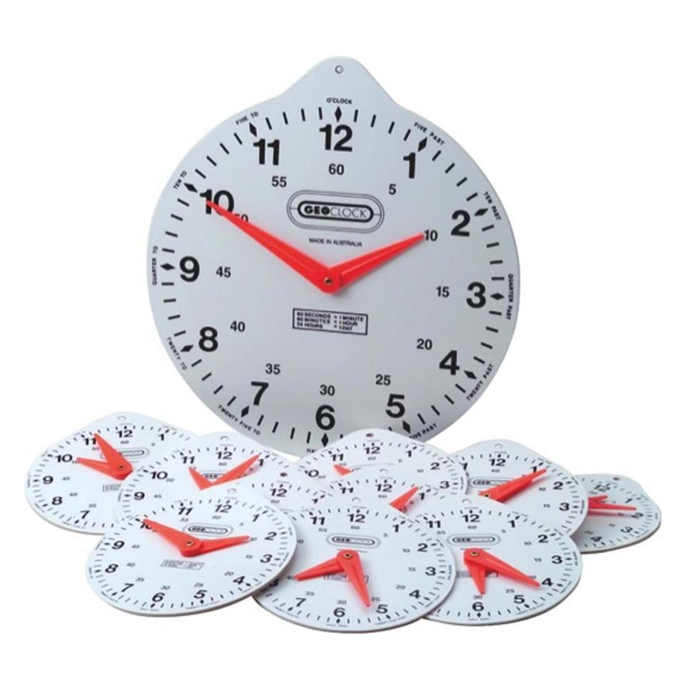 GEO Australia Clock Student 15cm Ideal For Teaching Children About Time Pack 10