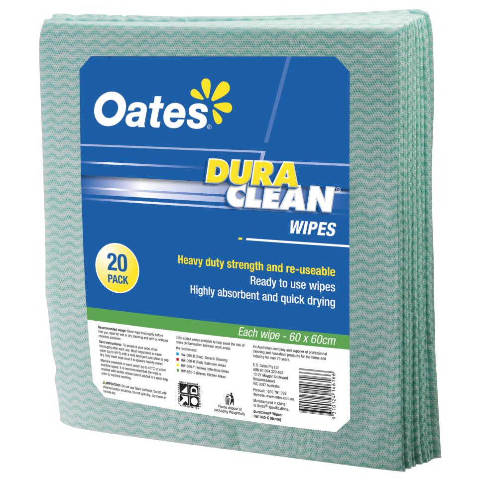 Oates Clean Durawipes Sheets 60X60cm Pkt20 Green
