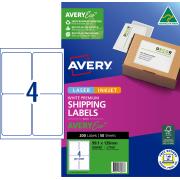 Avery Premium White Inkjet Laser Shipping Labels with AveryEco 4UP 50 Sheets 99.1 x 139mm L7169