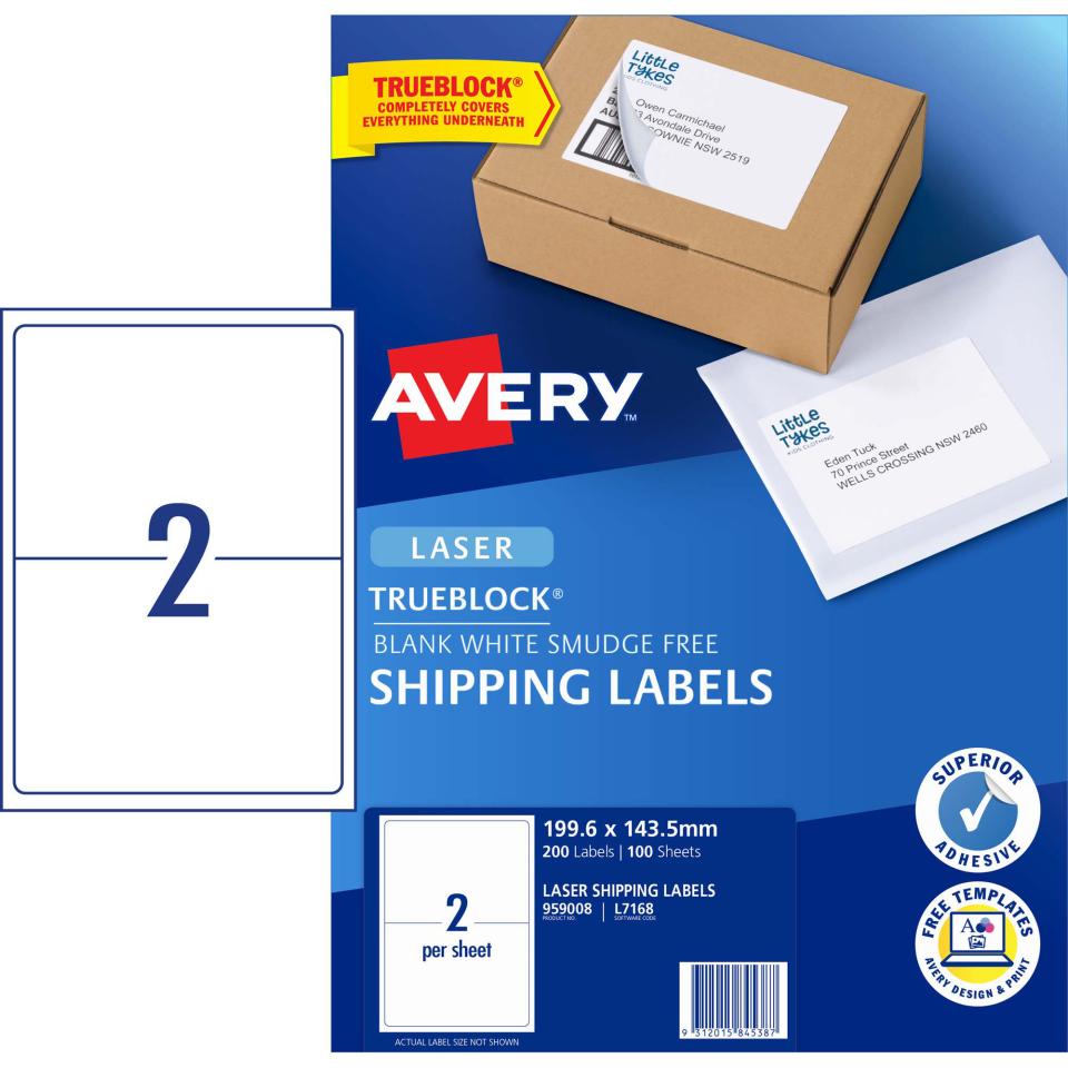 Avery L7168 Shipping Labels with TrueBlock for Laser Printers 199.6 x 143.5mm 200 Labels