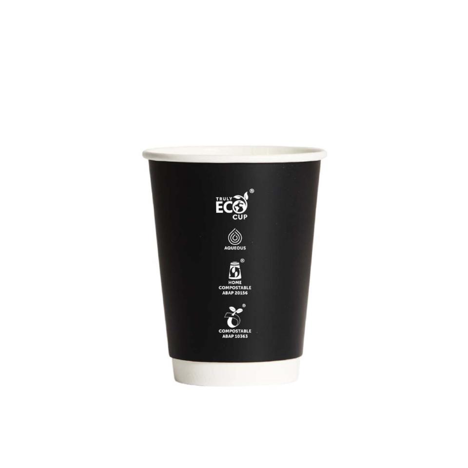Truly Eco Double Wall Coffee Cup Black 8oz with 80mm Rim Pack 25 | Winc
