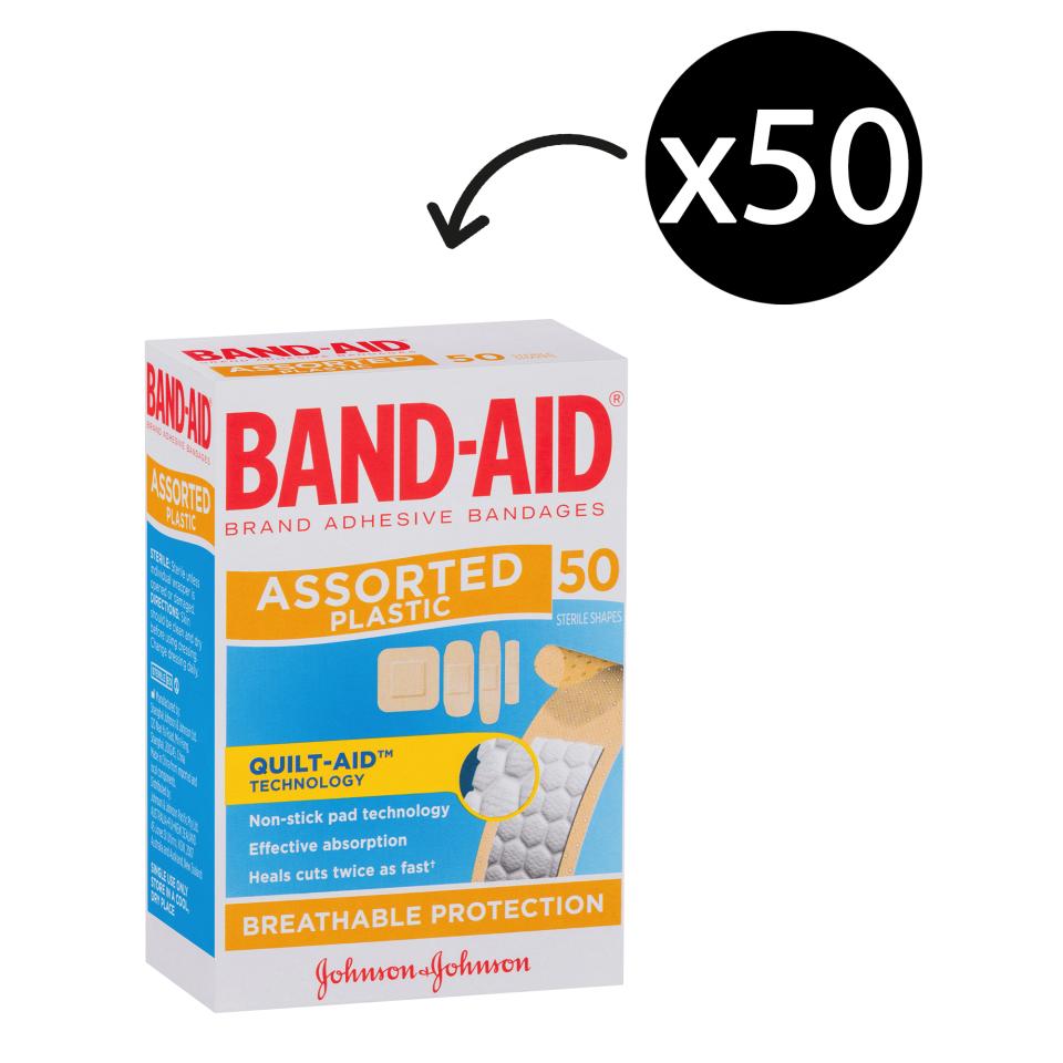 Adhesive Band-Aid Strips Assorted Shapes Pack of 50