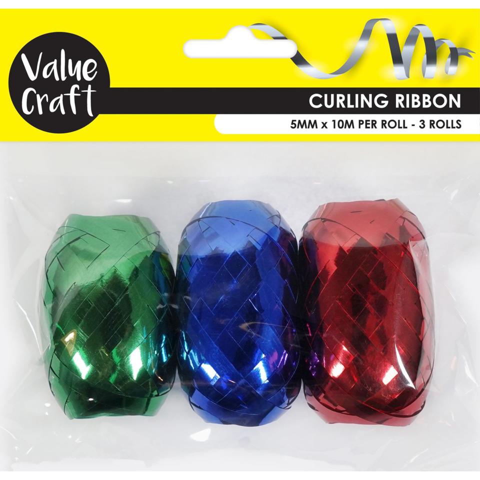 Arbee Curling Ribbon Metallic Solid 10m Pack 3 Image